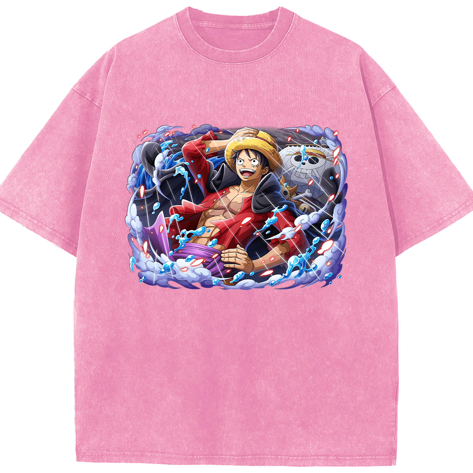 ワンピース モンキー・D・ルフィ ONE PIECE Monkey D. Luffy 綿100% ヴィンテージ風 半袖Tシャツ（フロントプリント）